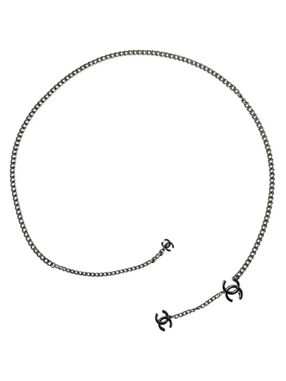 Chanel Belt CC Logo Chain Silver Plated Necklace